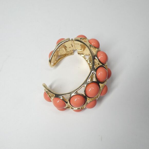 Kenneth Lane Hinged Cuff Bracelet Vintage Goldtone Coral Pink Bubble Chunky - Picture 4 of 15